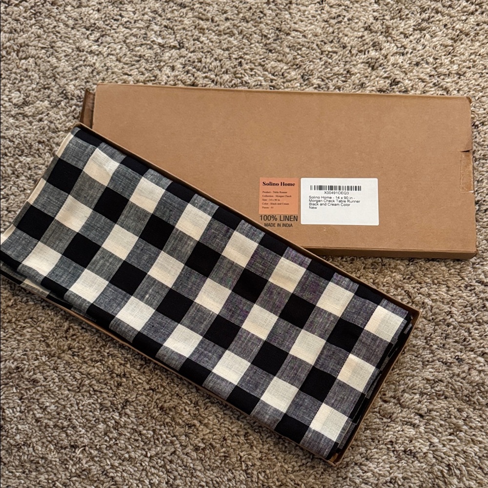 Solino Home Morgan Check Table Runner Black and Cream New in Box